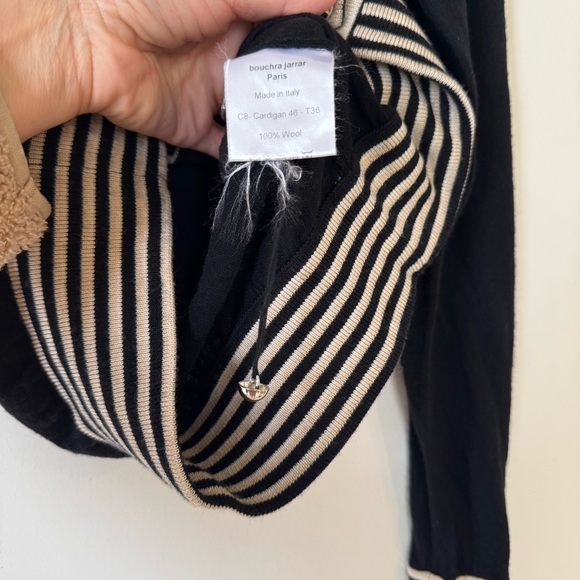 Bouchra Jarrar Paris Black Wool Cardigan Sweater Camel Stripe S - Picture 6 of 6